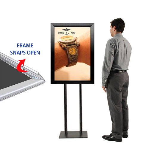 Double Pole Floor Stand 24x24 Sign Holder | Snap Frame 2 1/2" Wide