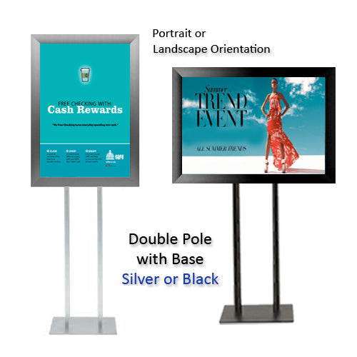 Double Pole Floor Stand 14x22 Sign Holder | Snap Frame 2 1/2" Wide