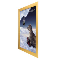 SwingSnap Weather Resistant Front Loading Poster Snap Frames are thin at only 3/4" thick (shown in Satin Gold)