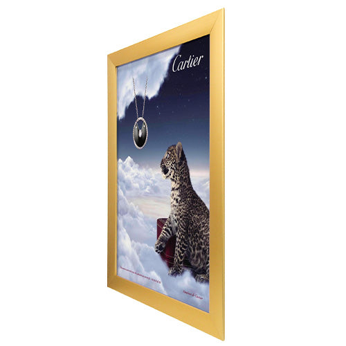 SwingSnap Weather Resistant Front Loading Poster Snap Frames are thin at only 3/4" thick (shown in Satin Gold)