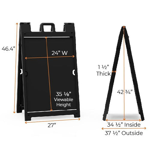 24x36 Two Sided Outdoor Black Plastic A-Frame Stand with Slide-In Message Board Kits