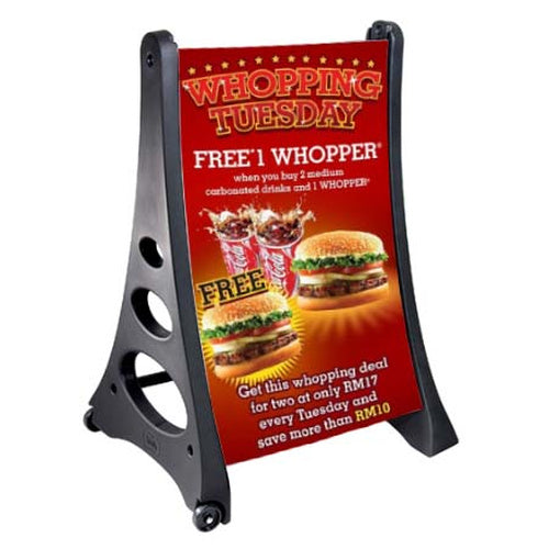 2-Sided, Rolling A-Frame Sidewalk Sign for 24x36 Posters | Insert Your Two Sign Boards Up to 3/16" Thick | Wind Resistant Up to 30 MPH