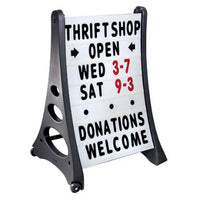 All-Weather, Rolling Outdoor Changeable Message Board with Two Curved White Face Panels 24x36 + Letter Tracks | Hard Formed Plastic Stands Up to 30 MPH Winds
