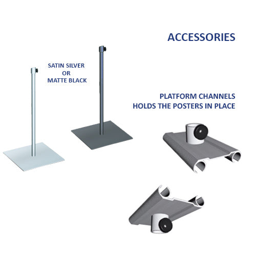 SQUARE BASE - BLACK OR SILVER FINISHES - ALUMINUM ALLOY PLATFORM CHANNELS