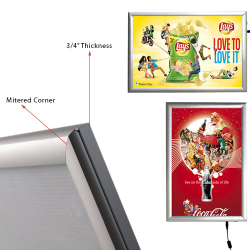 Silver 24 x 36 LED Light Box with Snap Frame Design Mounts in Portrait or Landscape Position.