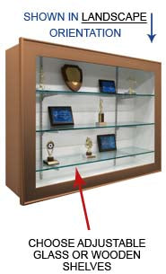 SwingFrame Designer Metal Framed Wall Display Case + Glass Shelves with a 12-inch Deep Cabinet Interior 25+ Sizes