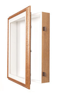 SwingFrame Designer Wood Oak Wall Display Case 4" Deep | Swing Open Frame 12 Sizes + Custom