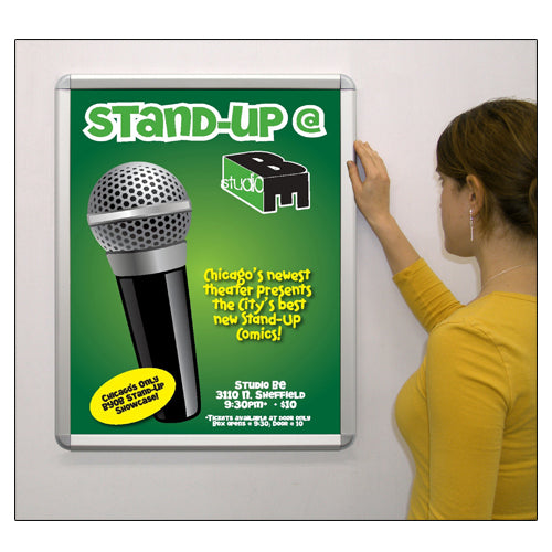 ALL 4 FRAME RAILS SNAP OPEN FOR EASY 16 x 20 POSTER CHANGES (SHOWN in SILVER)