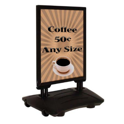 STREET-MASTER Rolling Wind Pavement Sign Stand with Fillable Water Base (for 22” x 28” Posters)