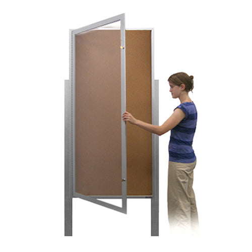 24x84 Extra Large Outdoor Enclosed Bulletin Board w Light on Posts (One-Door)