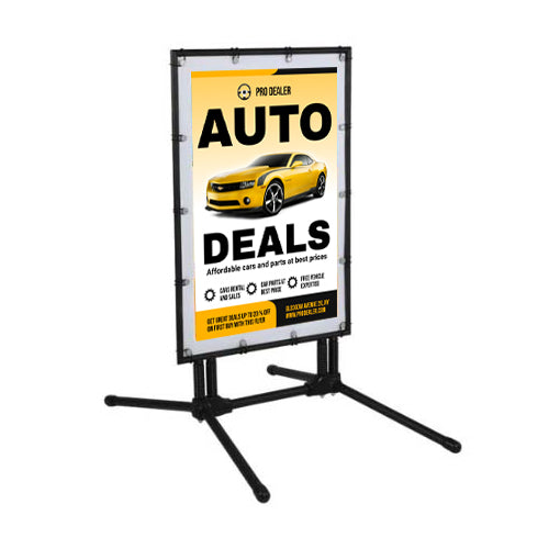 STREET-MASTER™ Pavement Sidewalk Sign with Flexible Spring Feet Holds 24 x 36 Vinyl Banner + Stands Up to 30mph Winds