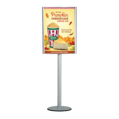 Convex Sign Holder Silver Poster Stand (for 18” x 24” Posters with Single Post)
