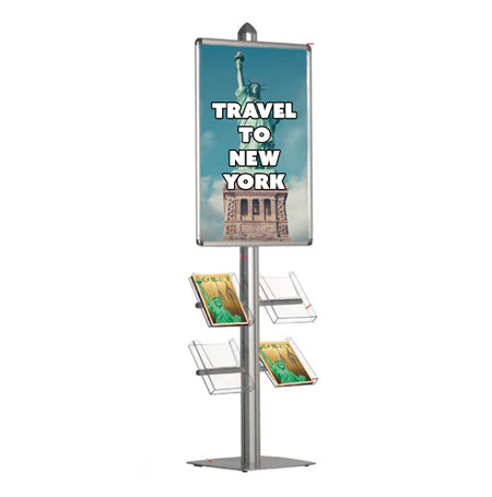 Euro-Style POSTO-STAND™ 22 x 28 Poster Snap Frame + Clear Literature Holders, Single-Sided, 6' Post Height | Adjustable