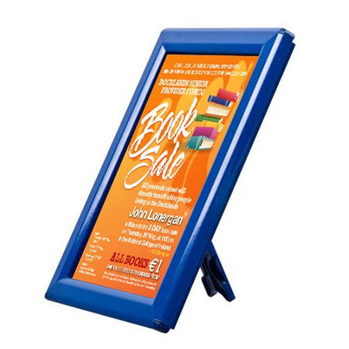 AD Promo Frame 5x7 Countertop Sign Frame | Blue Snap Frame with Built-in Easel or Wall Mount