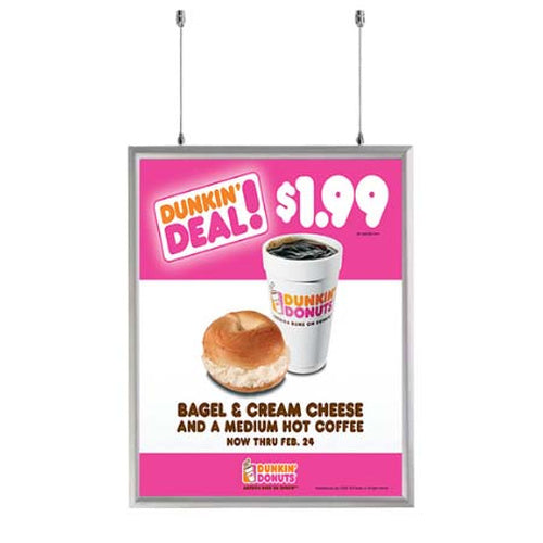Ceiling Mount Display 22x28 Snap Frame Poster Sign Holder | Two-Sided, Silver Metal Frame Finish