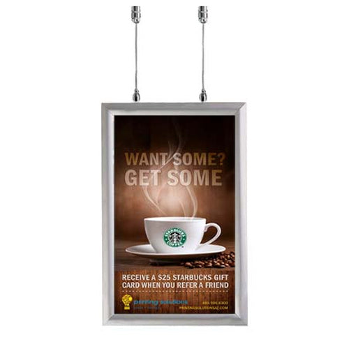 Ceiling Mount Display 11x17 Snap Frame Poster Sign Holder | Two-Sided Silver Metal Frame Finish