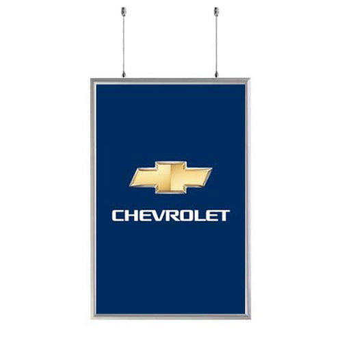 Ceiling Mount Display 24" x 36" with Two-Sided, Snap Frame Poster Sign Holder | Silver Metal Frame Finish