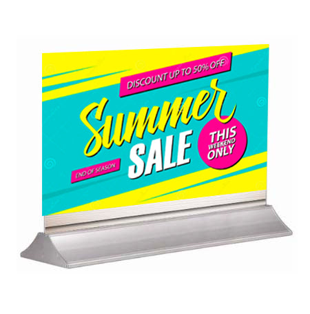 Wedge Sign Holder Base 35" Wide, Silver Aluminum Base, for Rigid Poster Boards - Tabletop, Counter or Floor Sign Stand