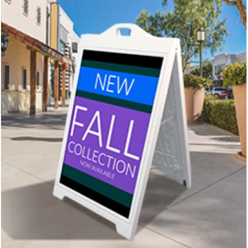 The Boss 24x36 A-Frame Plastic Sign Board | Sidewalk Sign with WHITE Panels and Hinged Aluminum Frame