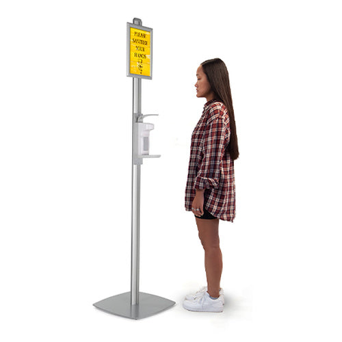 Hand Sanitizer Floor Stand 8.5 x 11 Snap Frame Sign Holder, 16.9oz Dispenser