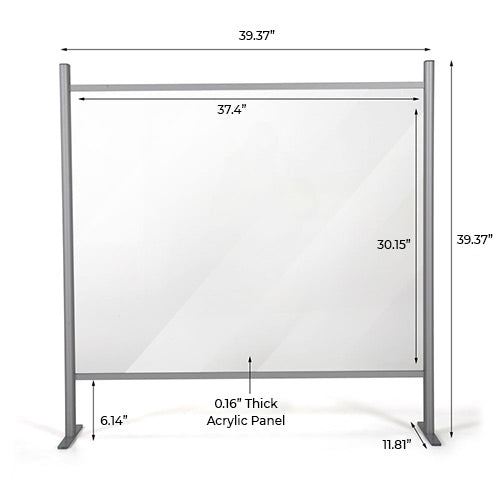 39.37" W x 39.37" H Adjustable Aluminum Frame Acrylic Countertop Sneeze Guard