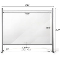 47.24" W x 39.37" H Adjustable Aluminum Frame Acrylic Countertop Sneeze Guard