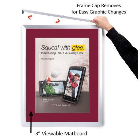 Designer Euro Style Slide In Picture Frame for Posters 30x40 + 3" Wide Matboard