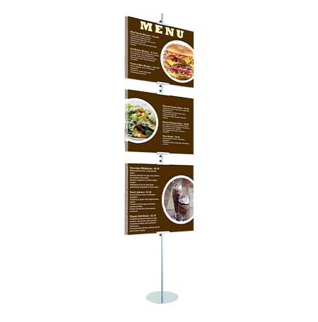 Slide-In Poster Display Floor Stand Sign Holder 96" Inches Tall with Round Base Holds 3 Poster Boards