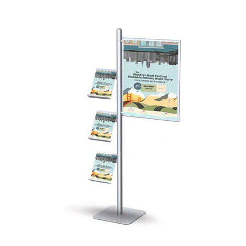 POSTO-STAND 8 Foot Pole, Slide-In Sign Stand with 22x28 Frame and Adjustable, Offset Literature Holders