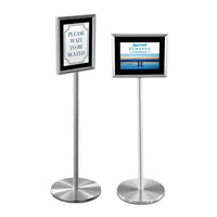 8.5x11 Deluxe Satin Silver Aluminum Sign Holder Floorstand Displays (Top Loading Design) with Black Velour Backer Panel