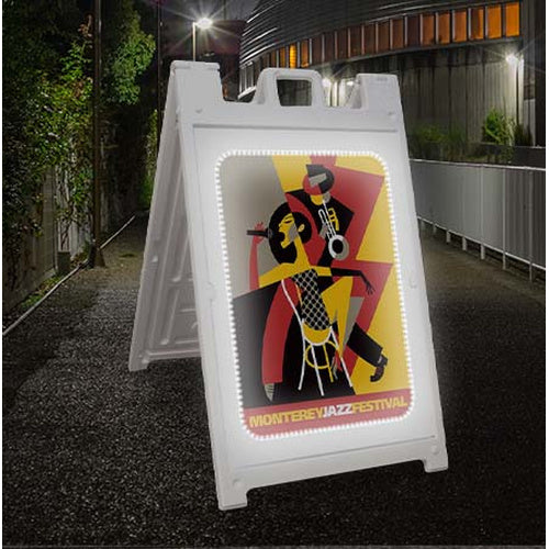 Illuminated STREET-MASTER A-Board 22x28 Outdoor Sidewalk Plastic Sign Board A-Frame with LED Sign Board Kit, 2-Sided - White