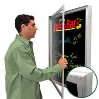 Extreme WeatherPlus Enclosed Radius Edge Outdoor Black Dry Erase Marker Board | Shown in Satin Silver finish