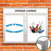 Extreme WeatherPlus Radius Edge White Dry Erase Marker Board Case with Header | Shown with 2 Doors in Satin Silver Finish