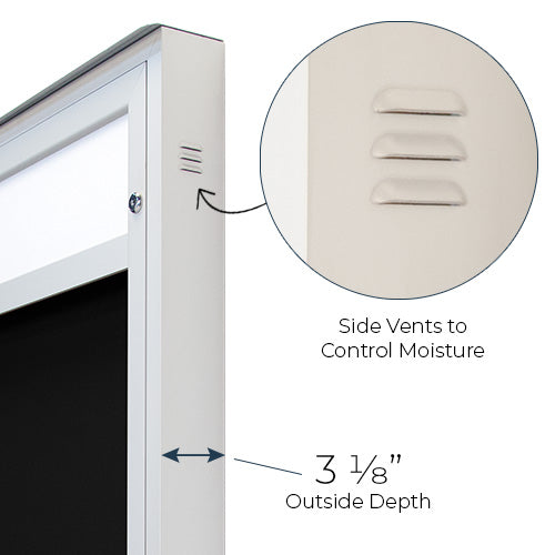 Fin style vents on both sides of the outdoor display case helps to reduce any condensation buildup towards the top of the case and allows for maximum breathability.