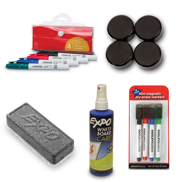 Optional Accessories: Dry Erase Markers (Standard and Magnetic), Eraser, Spray Cleaner, Magnets
