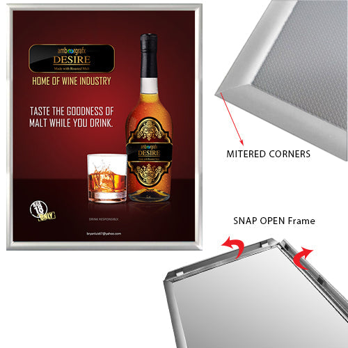 2-Sided Window Mount, Fast Change 22x28 Snap Frame 1" Wide in a Silver Finish