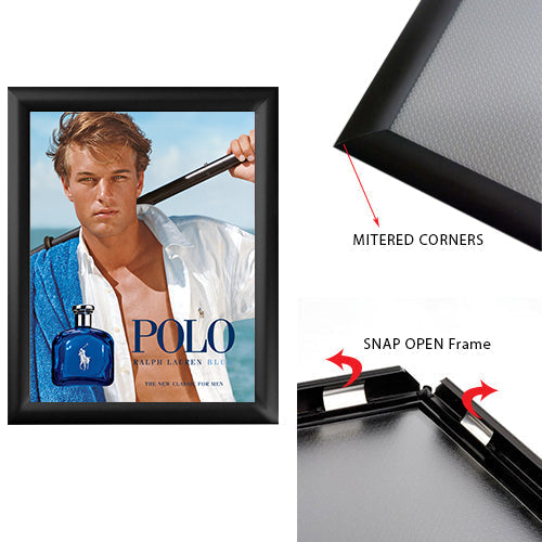 2-Sided Window Mount, Fast Change 8.5x11 Snap Frame 1" Wide in a Black Finish