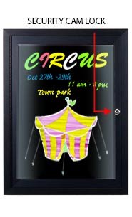 XL Indoor Dry Erase Black Marker Board SwingCases with Message Header & LED Lights | Gloss Black Board |