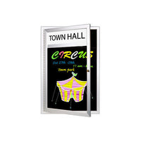 XL Outdoor Dry Erase Marker Board SwingCases with Header & LED Light (Magnetic Porcelain Steel Gloss Black Board )