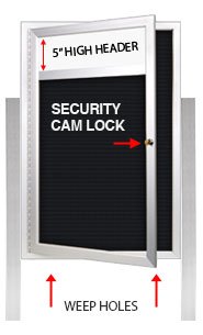 XL Outdoor Enclosed Letter Boards with Header and 2 Leg Posts (Radius Edge)