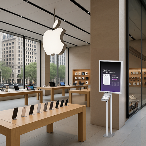 Swival and Tilt Apple® iPAD Combo Floor Stands + Adjustable Top Loading Slide-in Frame Stand for 24x36 Posters