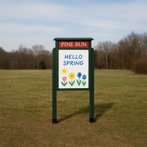 24" x 36" Free-Standing, Eco-Design Faux Wood Outdoor Dry-Erase White Board Message Center with Your Personalized Message Header