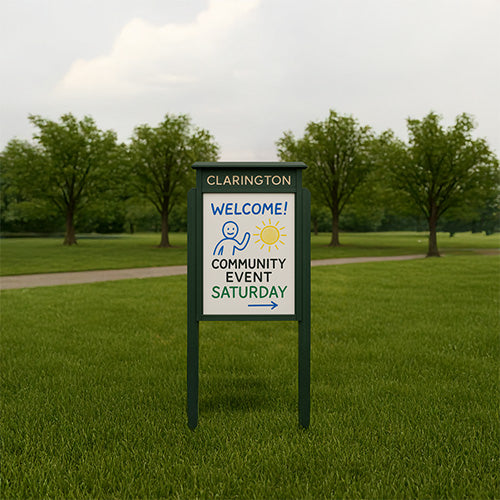 36" x 36" Standing Outdoor Message Center Magnetic White Dry Erase Board with Header (Single Door)