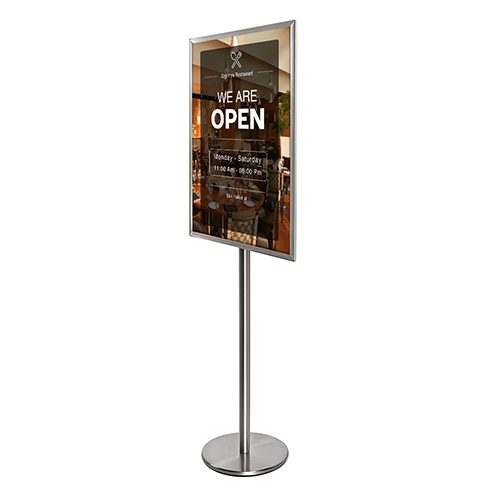22x28 Poster Stand Steel Sign Holder, Slide-In Frame with Top Load, Quick Change Slot Design