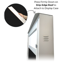 A Drip-Edge Roof-top is included with slight bend. This helps mitigate any water from entering the lockable display case. When mounting and installing the WeatherPlus case, you can decide if you want to add the protective roof, or leave it off...as it comes with pre-installed adhesive tapes.