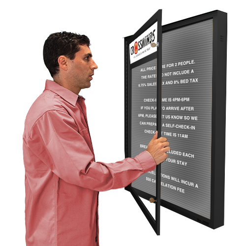 EXTREME WeatherPLUS LED-Illuminated Outdoor Enclosed Letter Boards with Header | Single Locking Door SwingCase | Shown in Black Finish