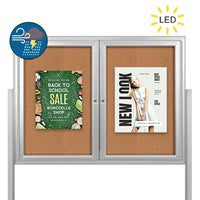Freestanding 2 Door Enclosed Outdoor Bulletin Boards 40" x 40" with Lights + Posts