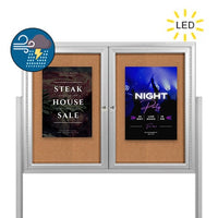 Freestanding 2 Door Enclosed Outdoor Bulletin Boards 48" x 60" with Lights + Posts