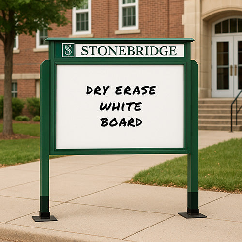 24" x 30" Viewable Area Magnetic White Dry Erase Board Outdoor Message Center with Header and Posts (Single Door)