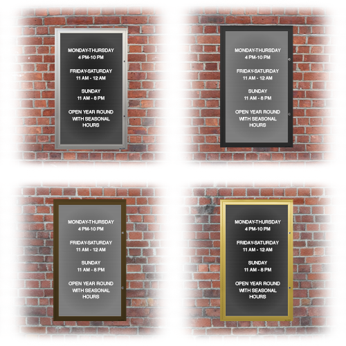 EXTREME WeatherPLUS Extra-Large LED-Illuminated Outdoor Enclosed Letter Boards come in 4 Finishes: Satin Silver, Black, Bronze, and Satin Gold